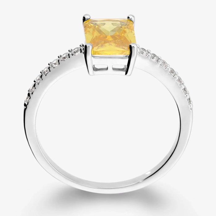 Anello Solitario con Pavé e Cubic Zirconia Gialla