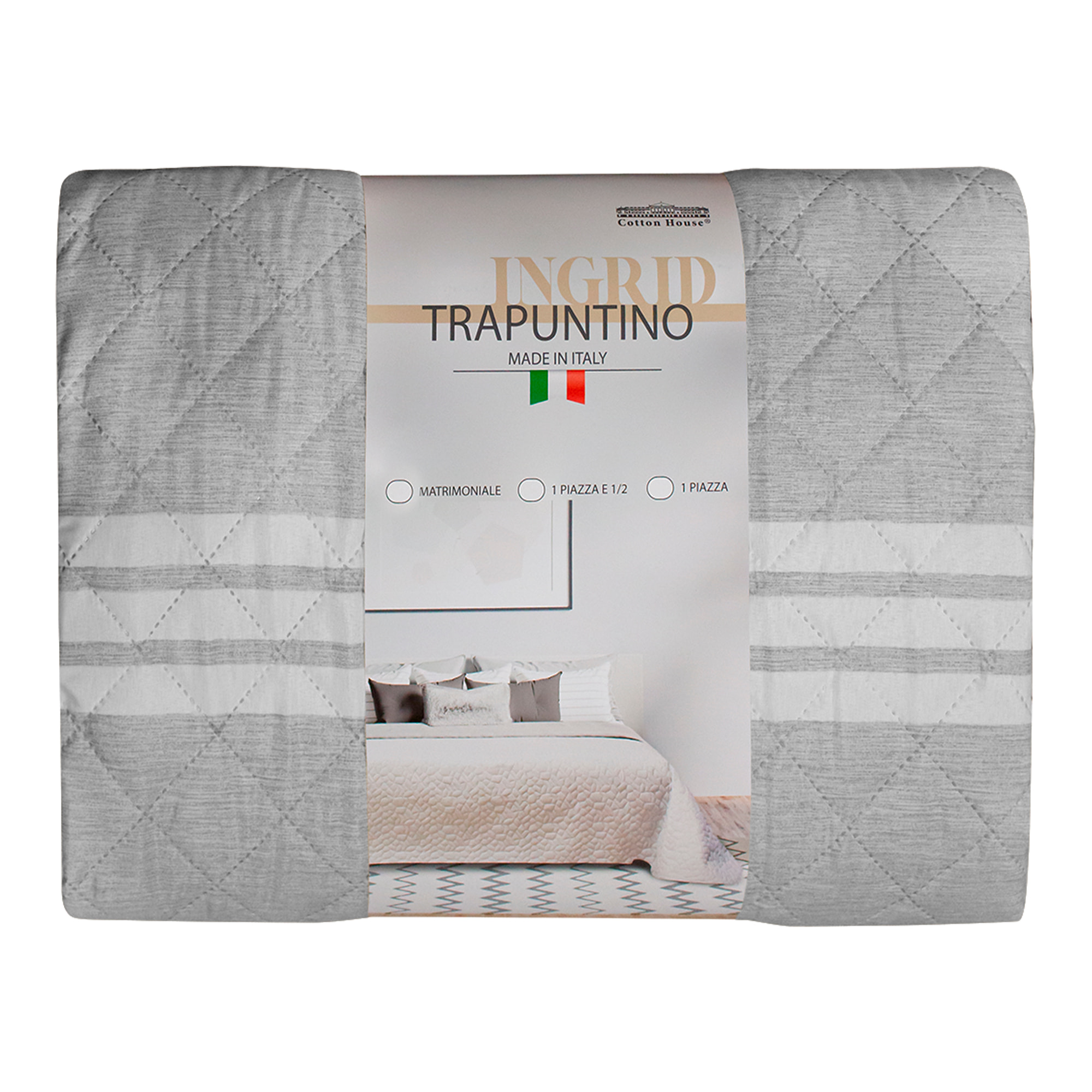 TRAPUNTINO SINGOLO DIS.INGRID STRIPES 3 GRIGIO MADE IN ITALY MEZZA STAGIONE