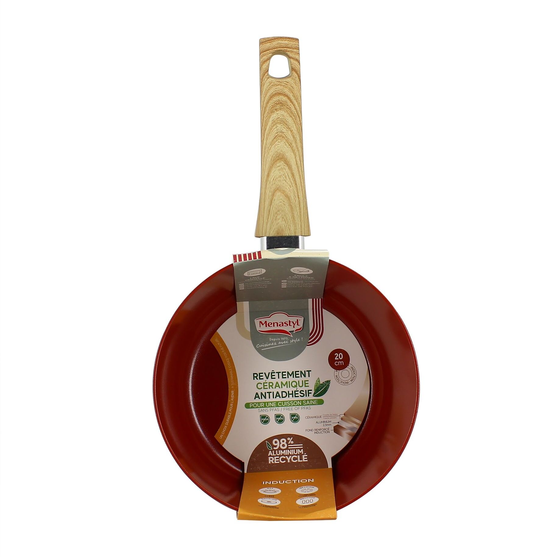 Casserole 20cm en aluminium recyclé brique - tous feux COLORAMA