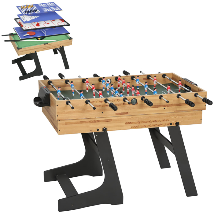 Mesa Multijuegos Plegable 13 en 1, Mesa de Juego con Futbolines para Niños, Billar, Ping-pong, Hockey, Ajedrez, Damas, Backgammon y Accesorios, Diversión Familiar para Adultos y Niños