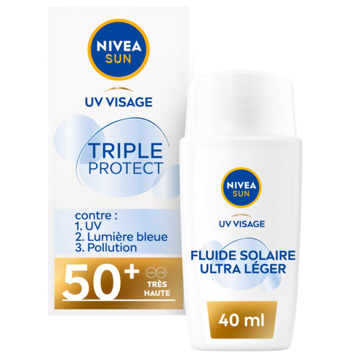Pack de 2 - NIVEA SUN - Créme solaire Fluide UV Visage Triple Protect FPS 50+ 2X40ml