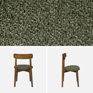 Chaise vintage bois d'hévéa teinte noyer et tissu texturé (lot de 2) VICTOIRE