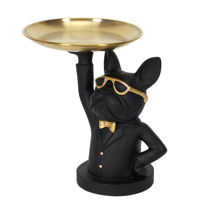 Sculpture Deco Bulldog Noir Vide Poche 23cm