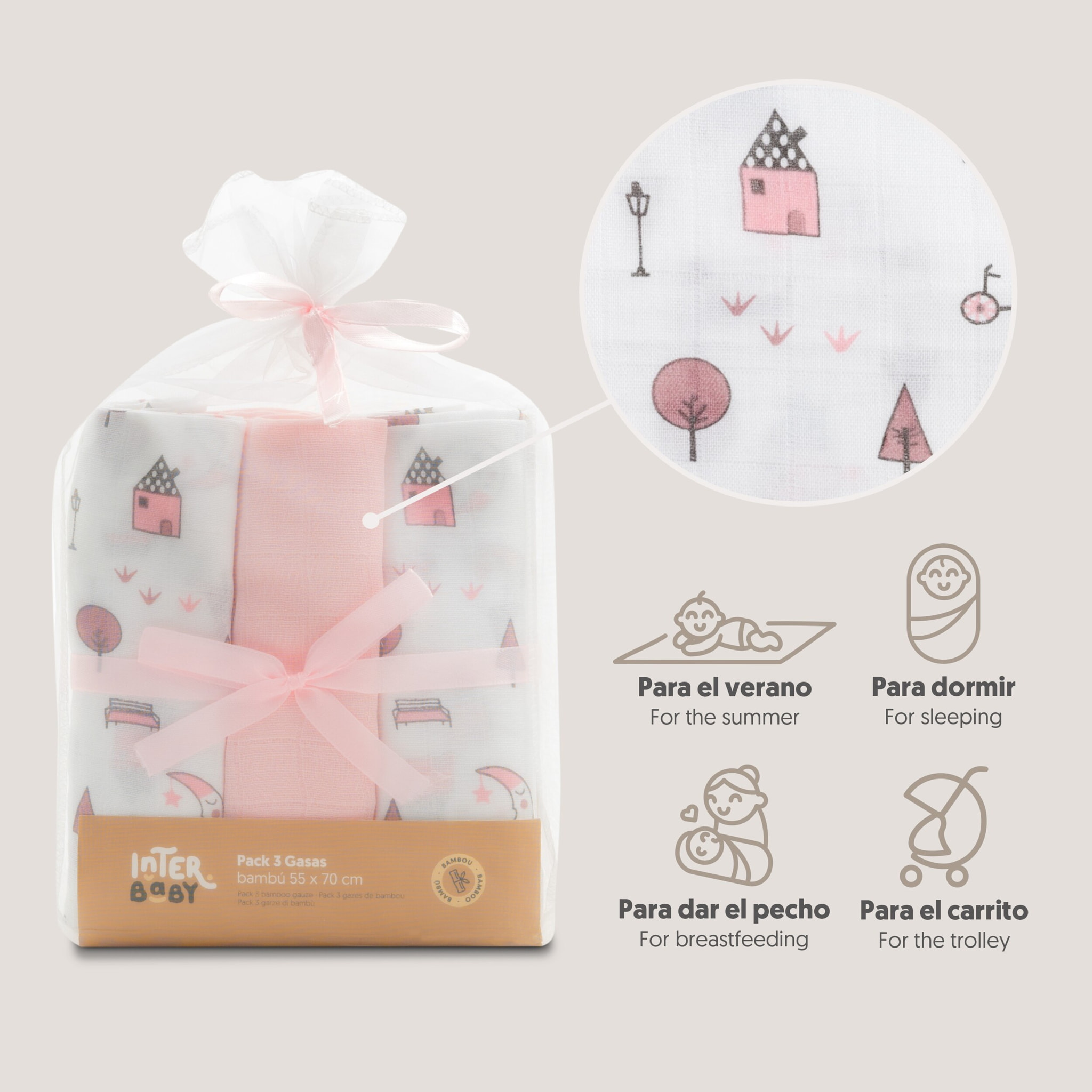 Pack de 3 Gasas de Bambú Moon