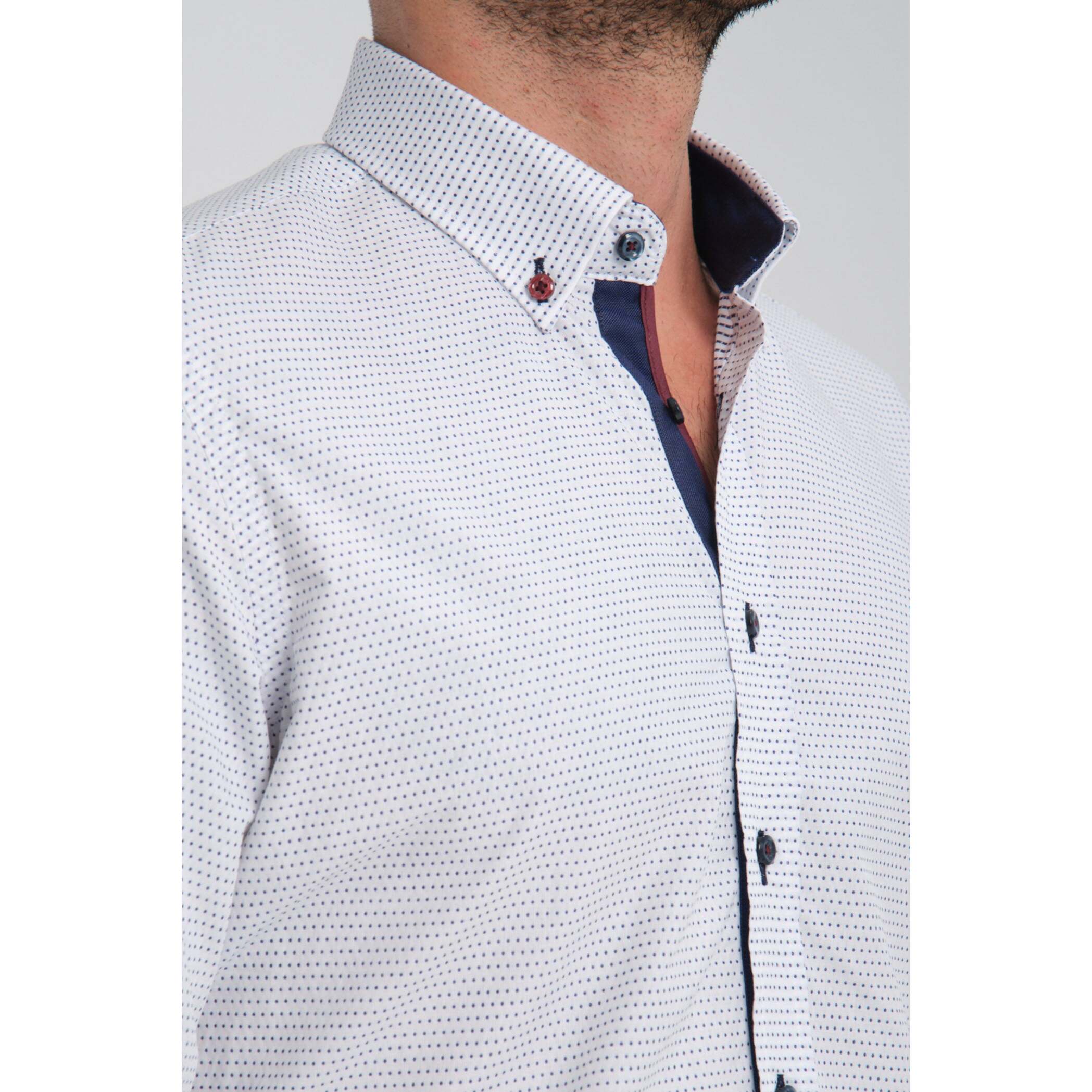 Camicia Uomo Botton Down Slim Jacquard Fantasia Bianco e Blu