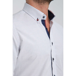 Camicia Uomo Botton Down Slim Jacquard Fantasia Bianco e Blu