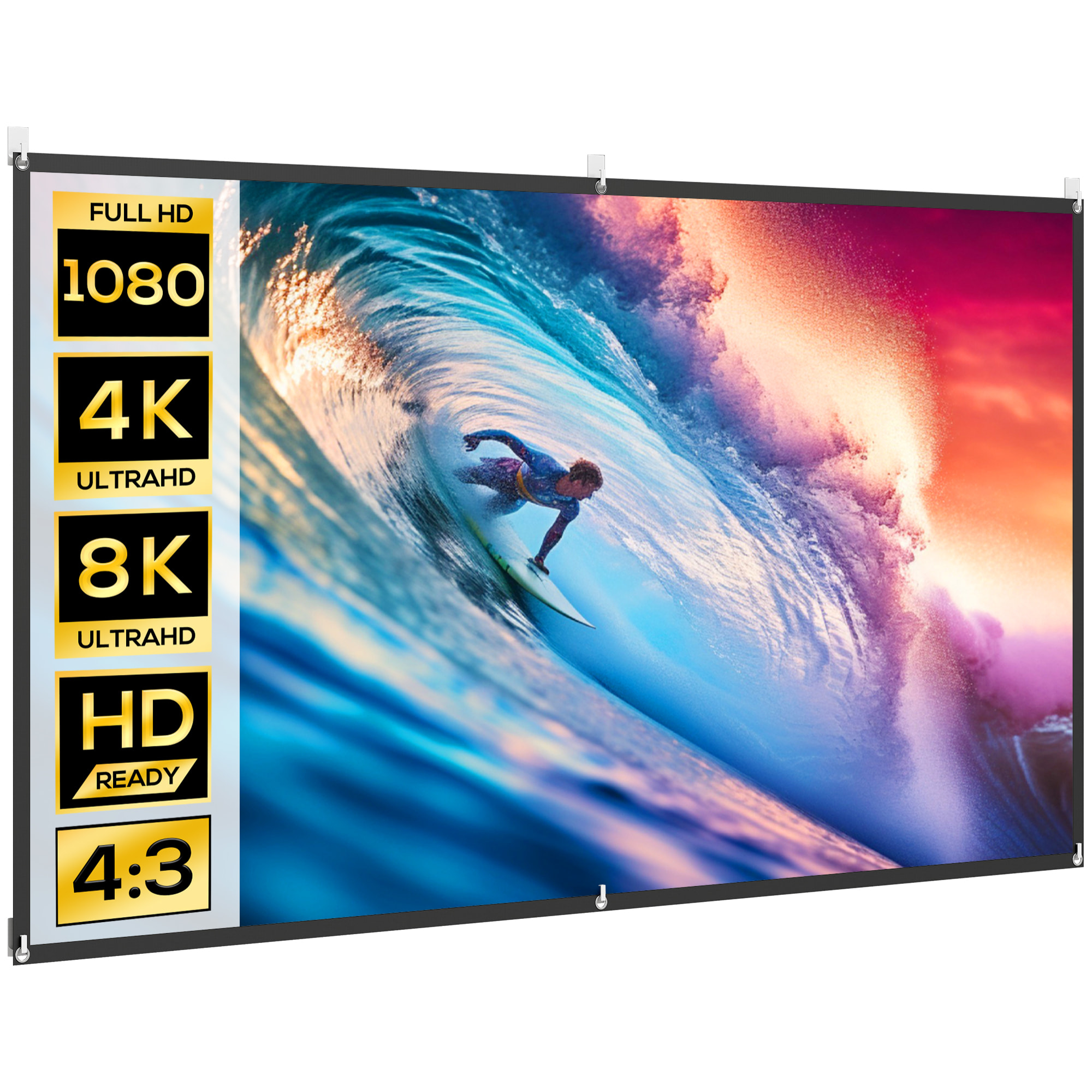 Pantalla de Proyector Manual 100 Pulgadas, Pantalla de Proyección, Formato 16:9, HD 4K/8K, Tela Lavable, para Interior y Exterior, Cine en Casa, Oficina, Patio, Blanco