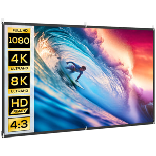 Pantalla de Proyector Manual 100 Pulgadas, Pantalla de Proyección, Formato 16:9, HD 4K/8K, Tela Lavable, para Interior y Exterior, Cine en Casa, Oficina, Patio, Blanco