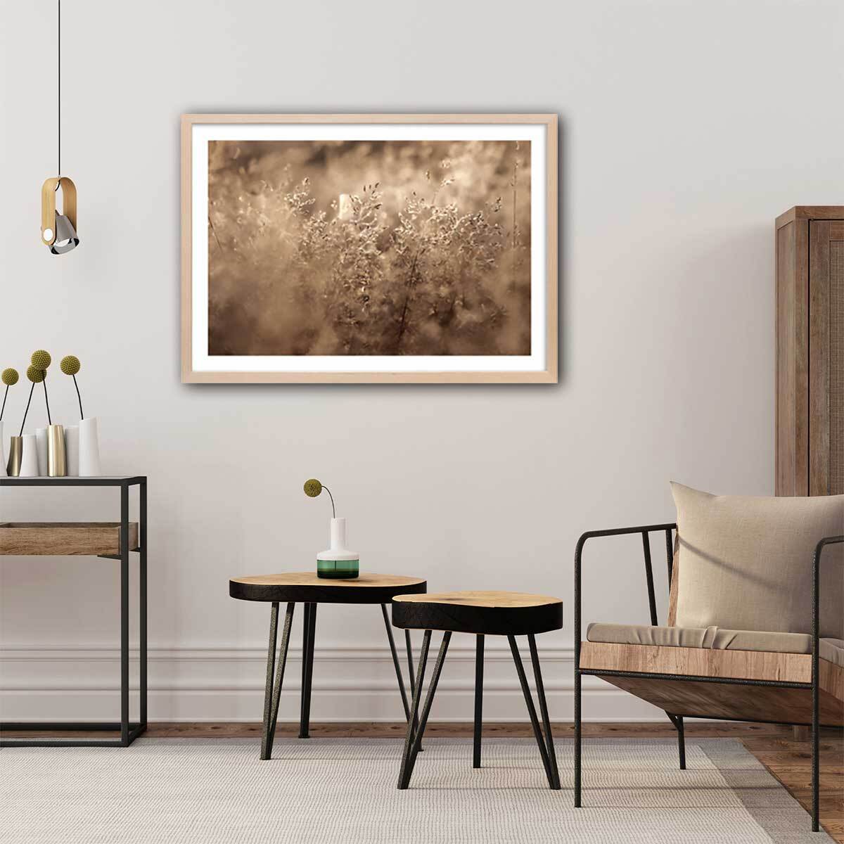 Affiche fleurs field grass Affiche + cadre en bois - Chêne