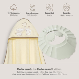 Capa Baño 1X1 Mod Parejita Elefante+Gorro Beig
