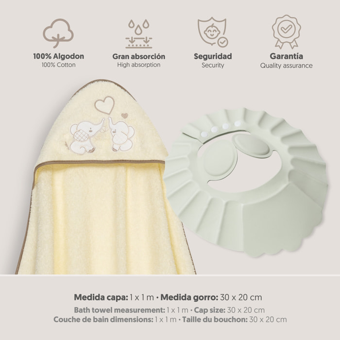 Capa Baño 1X1 Mod Parejita Elefante+Gorro Beig