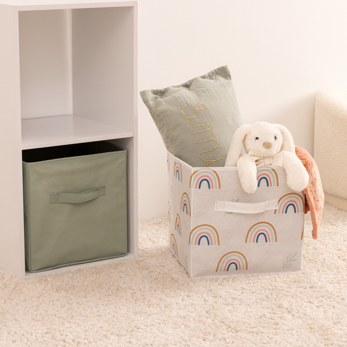 Set de 2 bacs rangements enfant - carton - vert