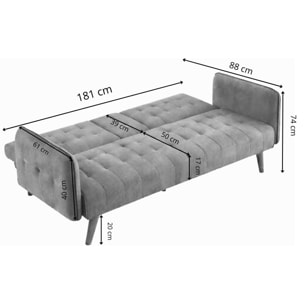 PERTH Canapé 3 places convertible avec tablette centrale rabattable noir