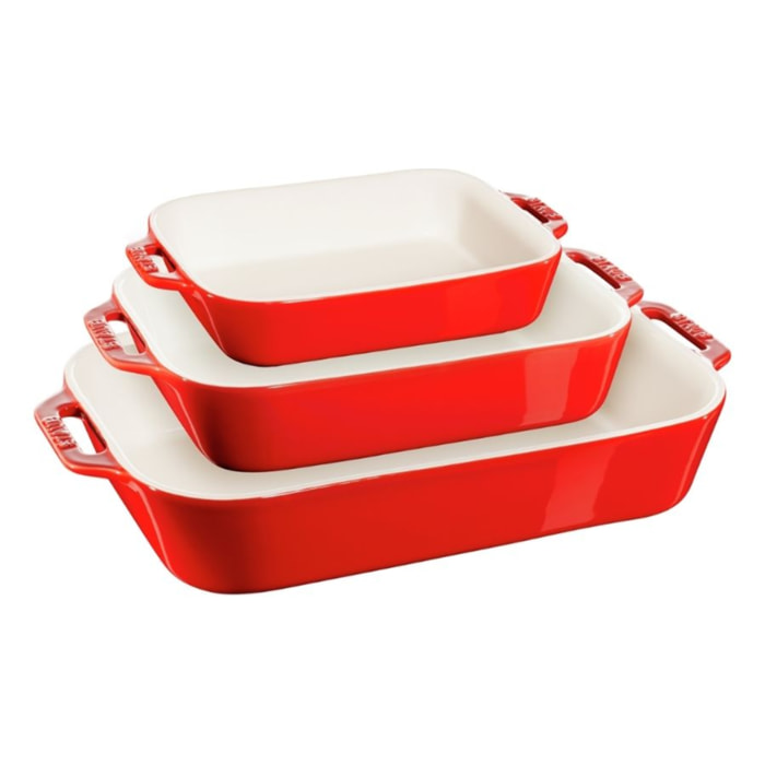 Set de Plats à Gratin, Céramique, 3 pièces (20x16 cm / 27x20 cm / 34x24 cm), Cerise