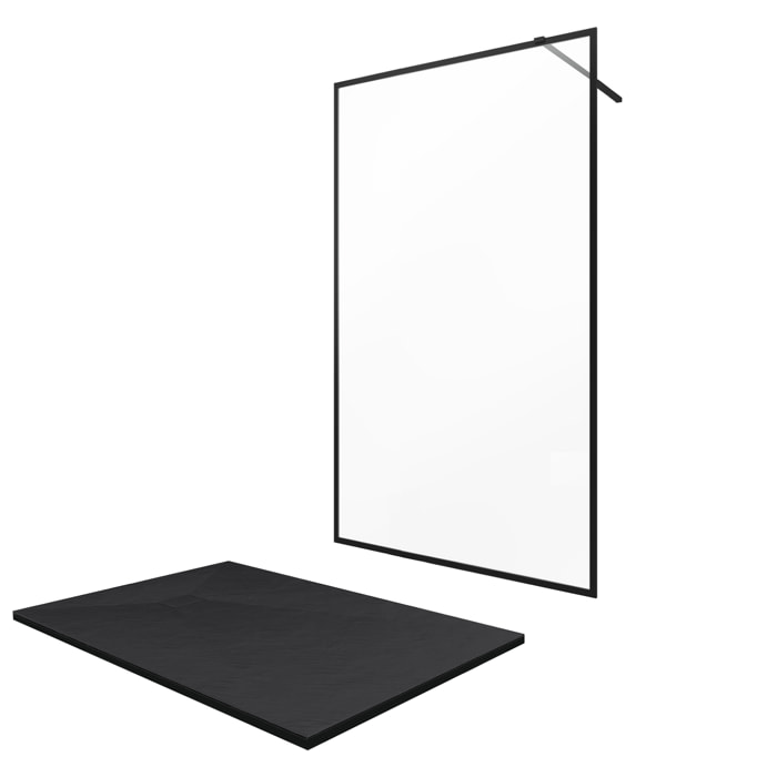 Paroi de douche 120x200cm + receveur a poser 120x80cm - cadre et barre noir mat - CONTOURING 120