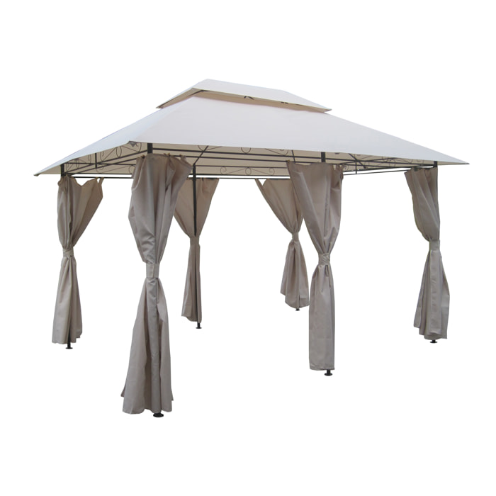 Gazebo rettangolare con doppio tetto e tende laterali 400X300X275 cm ECRU'