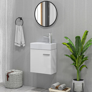 Mueble de Baño con Lavabo de Pared Lavabo con Mueble Puerta con Cierre Suave y Armario Mueble para Lavabo Moderno 40x23x50 cm Blanco Brillante