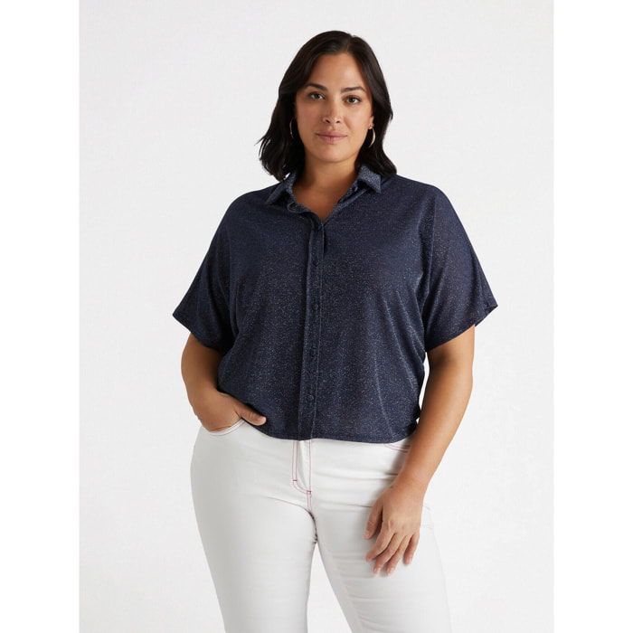 Fiorella Rubino - Camisa boxy de lúrex - Azul