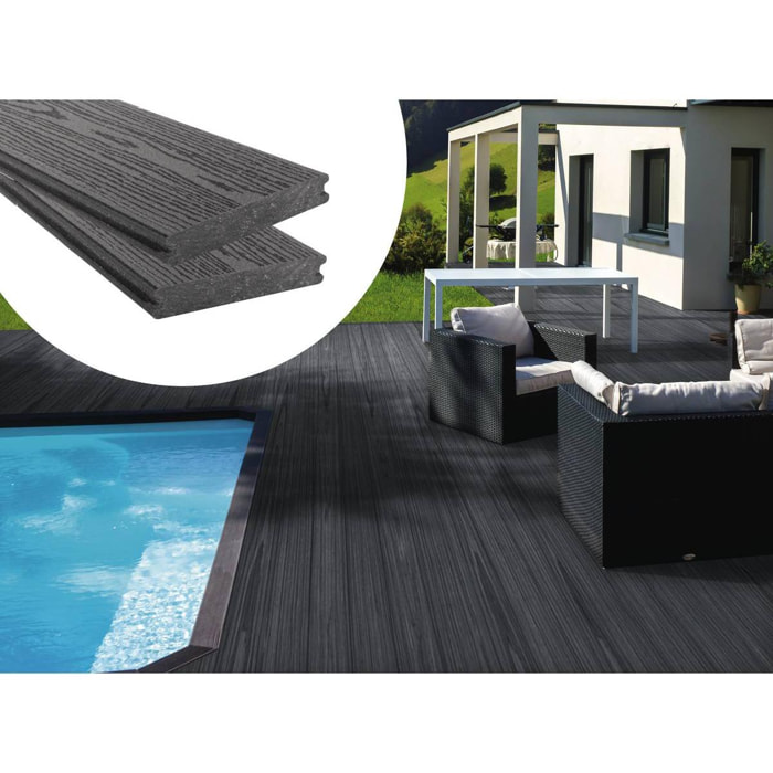 Pack 10 m² - Lames de terrasse composite co-extrudées - Gris