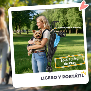 Cochecito para Perros Pequeños con Estructura de Paraguas Carrito para Perros Plegable con Cojín Lavable Portavaso Ventanas de Malla y Bolsa de Almacenamiento Azul