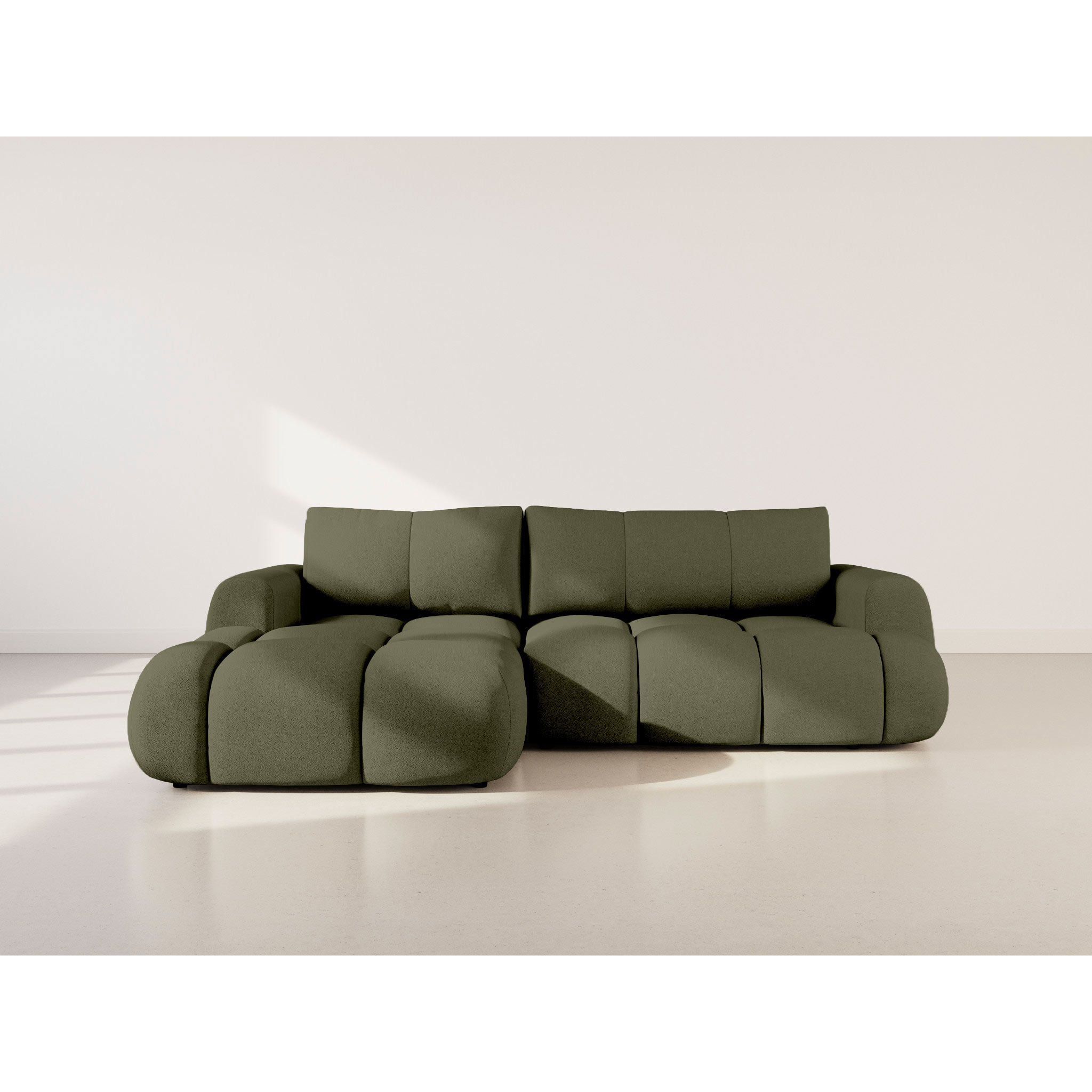 Yulin - Canapé d'angle gauche 4 places convertible avec coffre en tissu bouclette - Vert