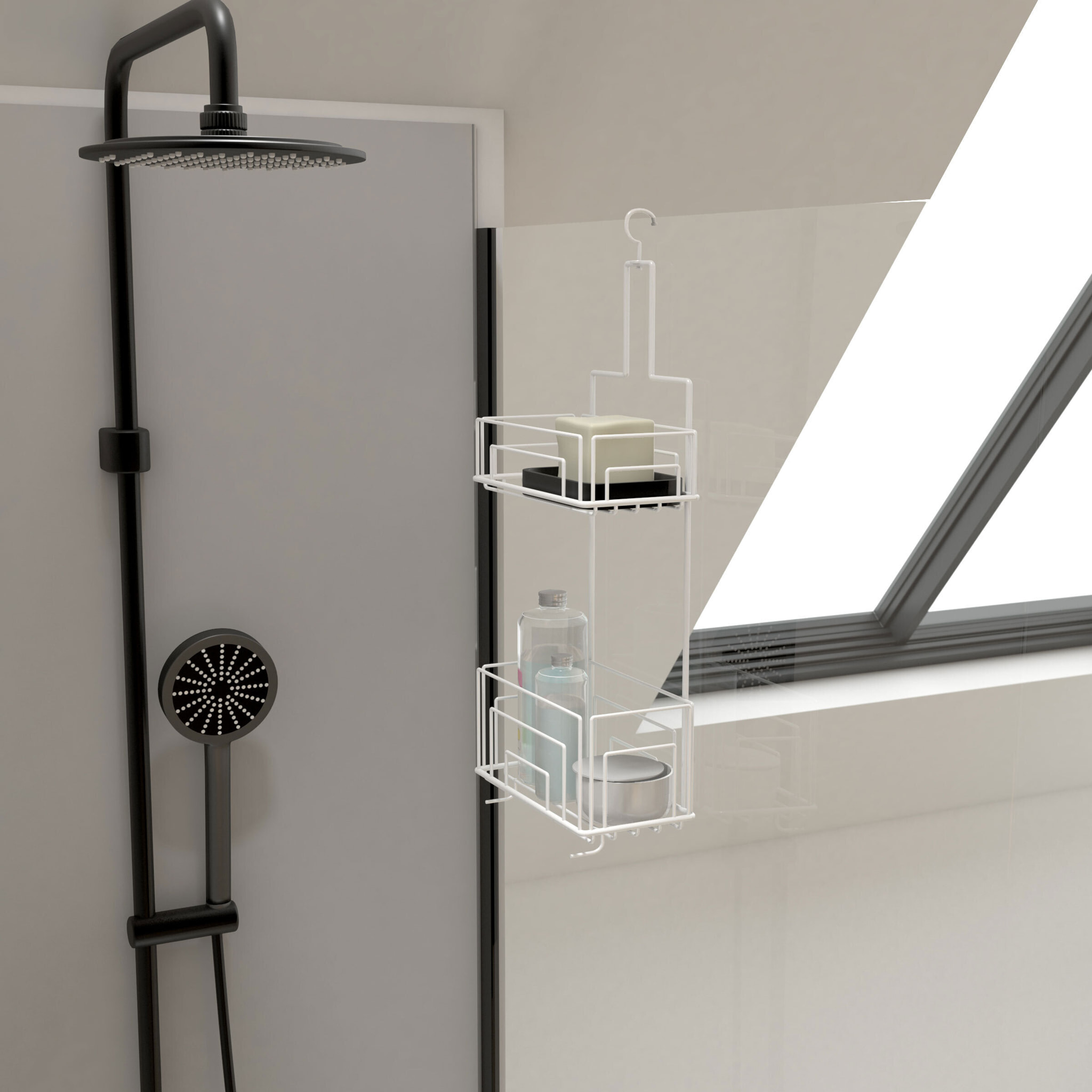 Valet Etagères de douche Blanc 2 Paniers - 20x10x50 cm - MAE