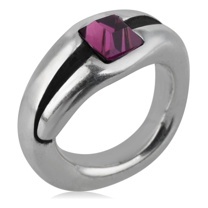 Anillo-Swarovski cuadrado amatista plata925 chapado