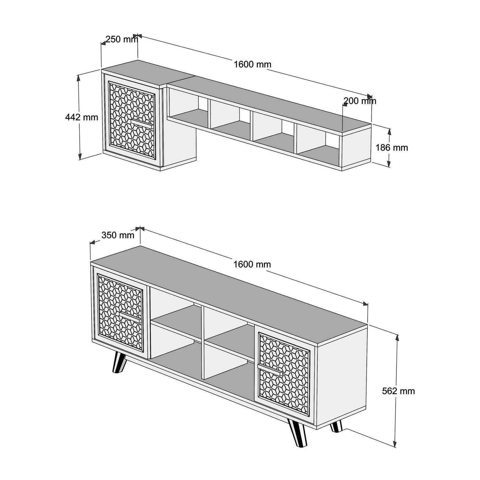 Mobile porta TV Djajal, Credenza da soggiorno, Armadio basso per TV, Base parete attrezzata, 160x35h56 cm, Noce e Bianco