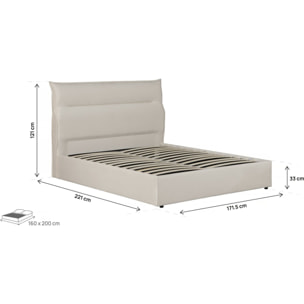 Lit avec coffre de rangement en velours "Isola" - 160 x 200 cm - Beige
