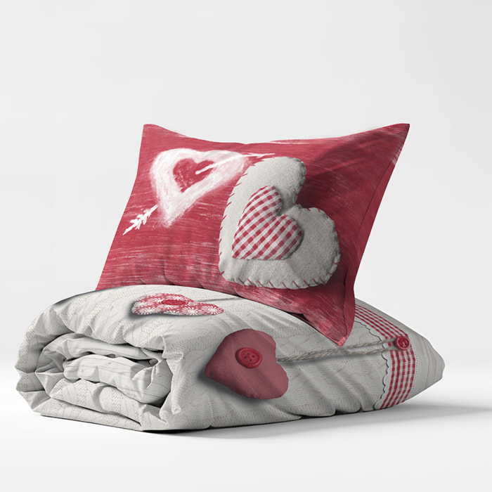 Parure copripiumino cuore appeso rosso 100% cotone