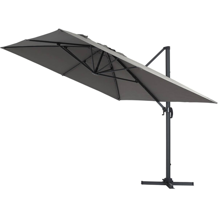 Parasol jardin déporté Alu "Sun 4" - Rectangle - 3 x 4 m + Housse de protection - Gris
