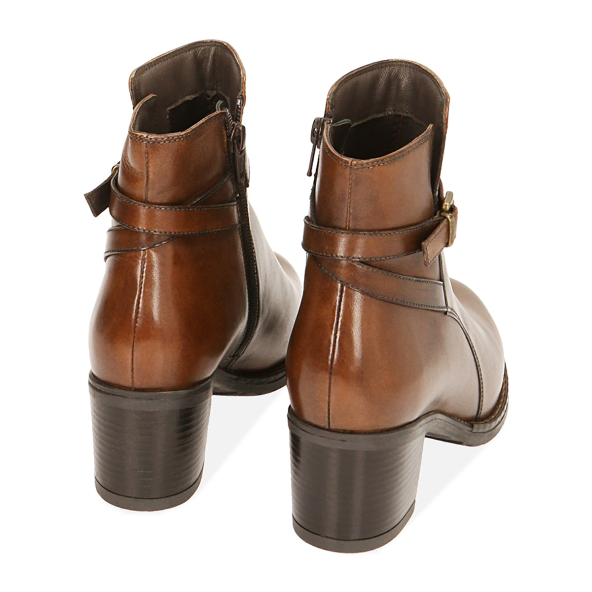 Ankle boots cognac in pelle, tacco 6 cm