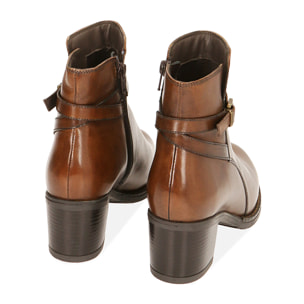 Ankle boots cognac in pelle, tacco 6 cm
