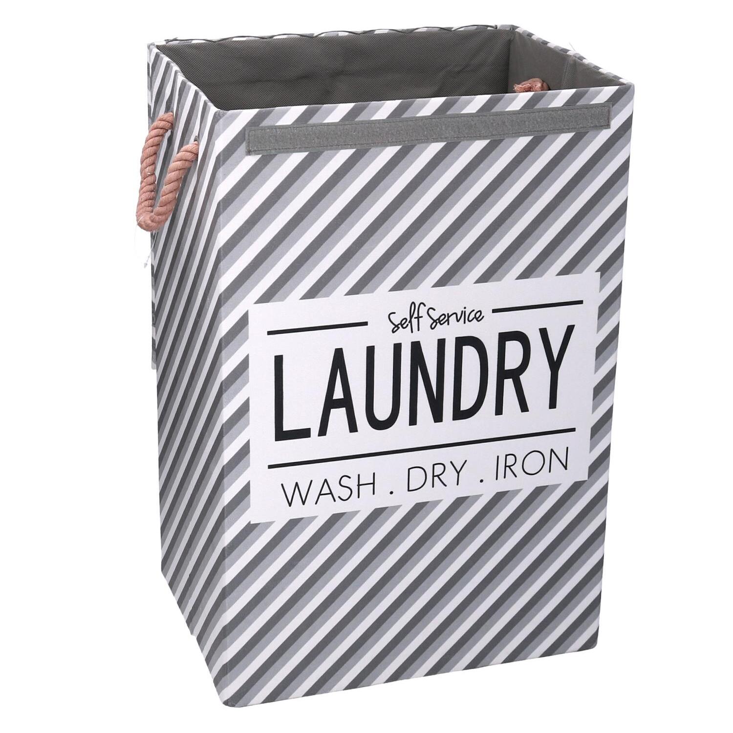 Cestone in tessuto laundry grigio con coperchio cm40x30h60