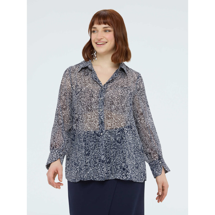 Fiorella Rubino - Camicia in creponne con stampa floreale - Blu