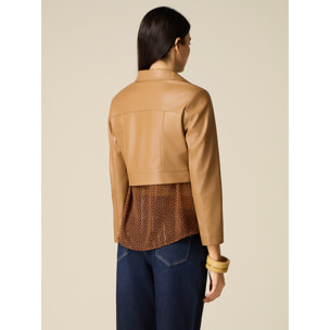 Oltre - Giubbotto cropped in tessuto spalmato - Marrone