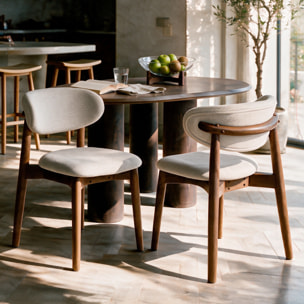 Lot de 2 chaises en tissu beige et bois d'hévéa foncé - Yuna