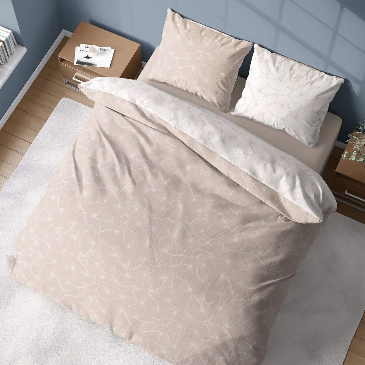 Parure Housse De Couette 3pcs 100% coton Lyocell 57fils Plage Revers.