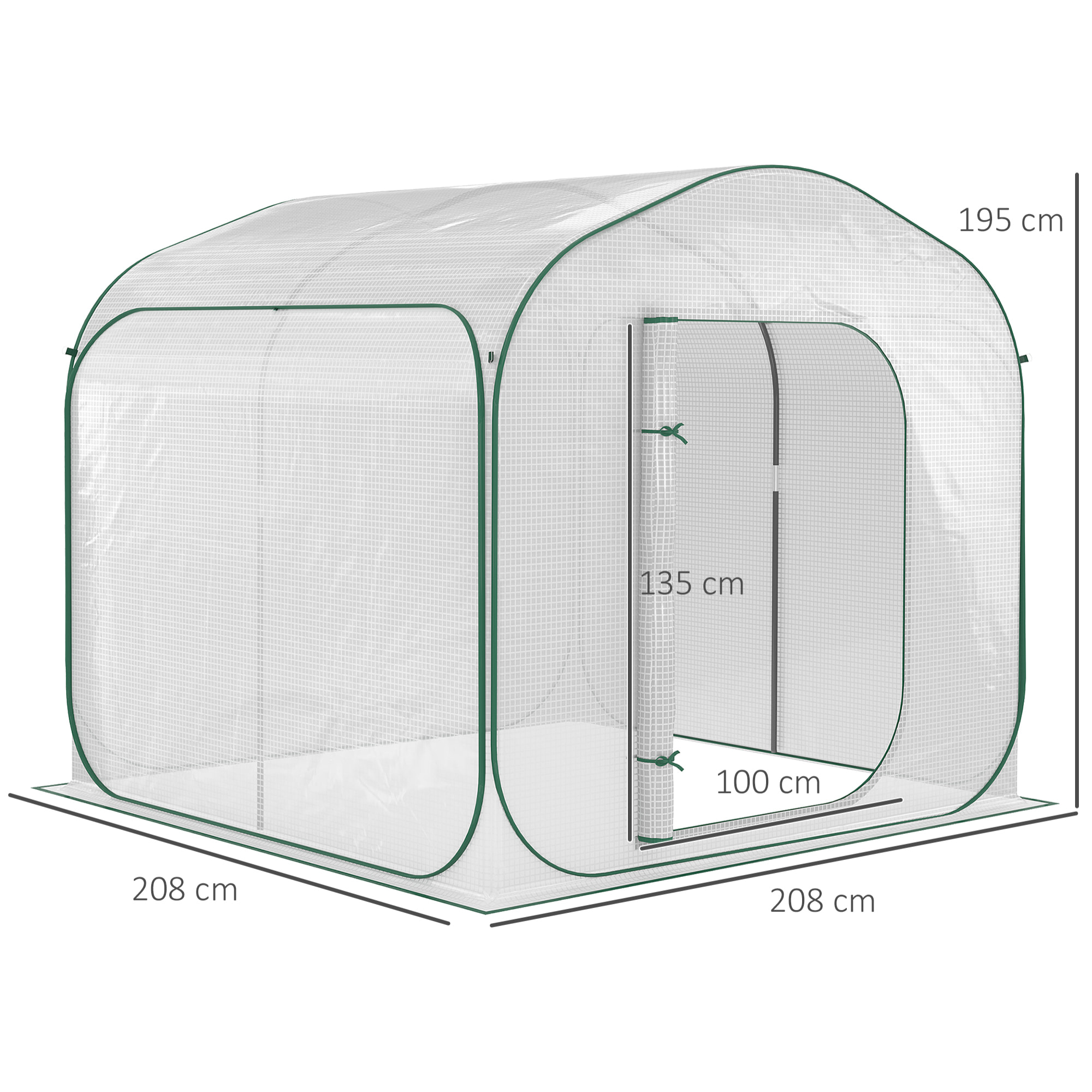 Serre de jardin pop-up porte zippée enroulable sac transport PE blanc vert