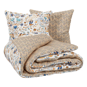 Parure de lit réversible 3 pièces coton végétal housse + taies - Beige