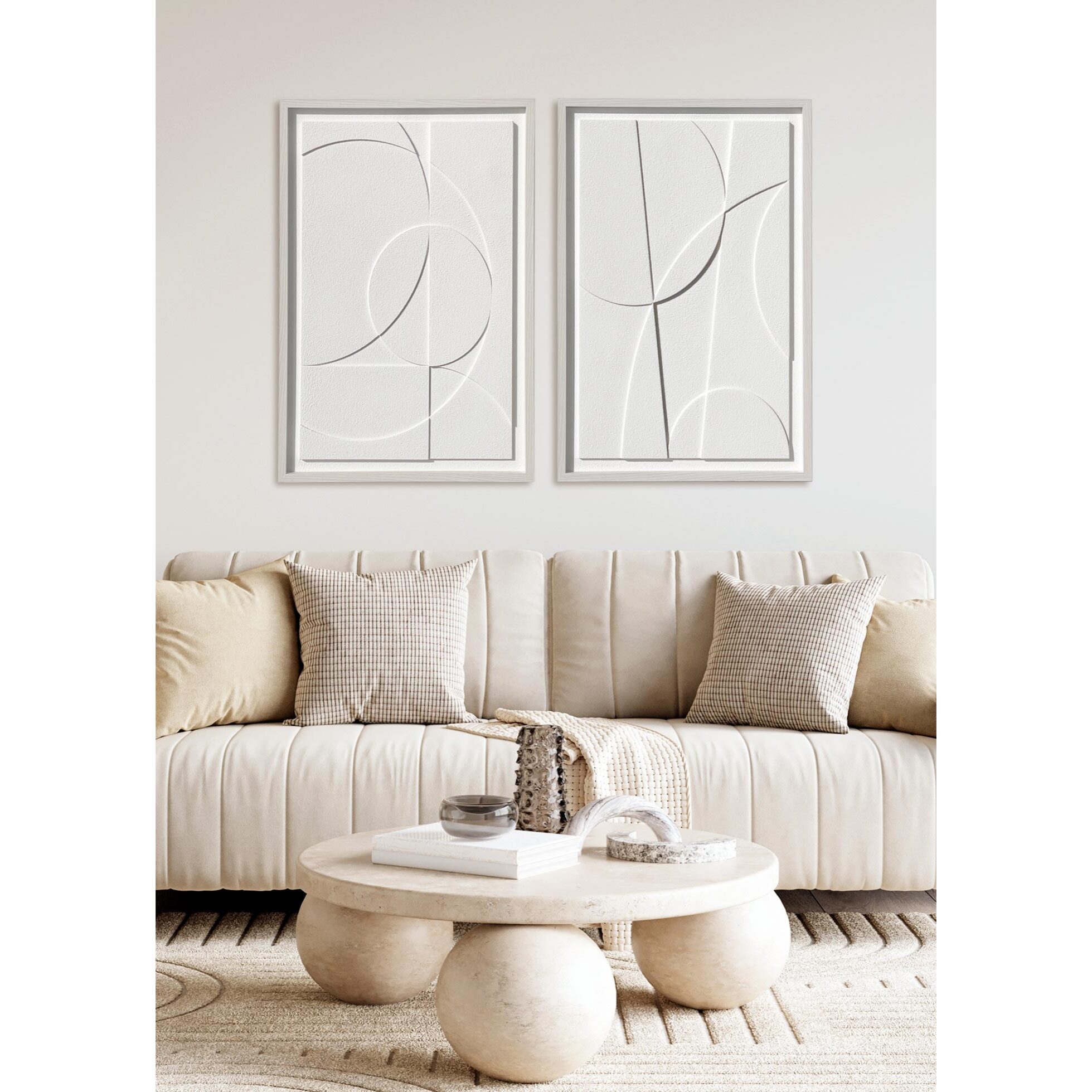 Cuadro Curves resina 3D texturizado abstracto blanco 90x60x4 cm