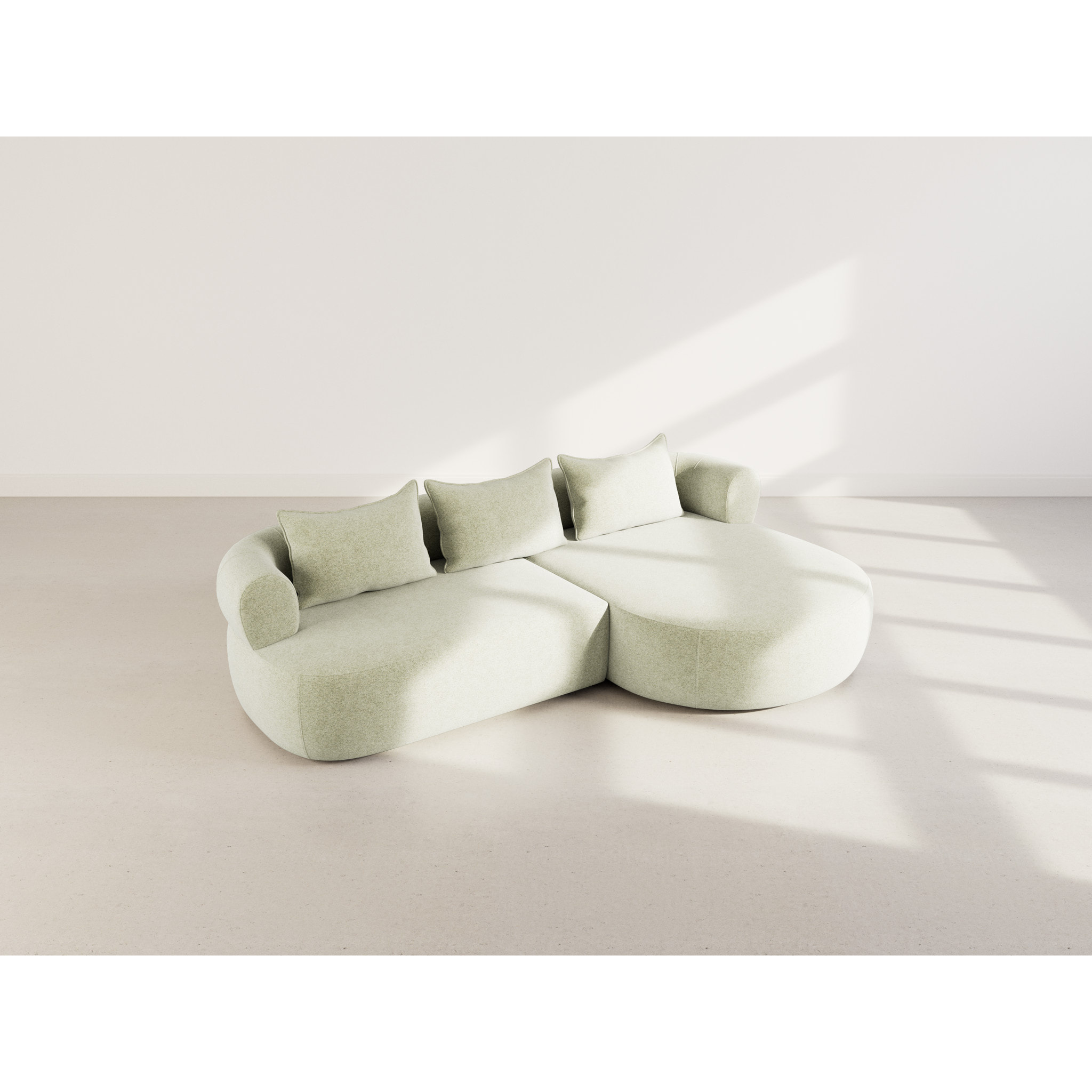 Angela - canapé d'angle droit 4 places en velours texturé - Vert sauge