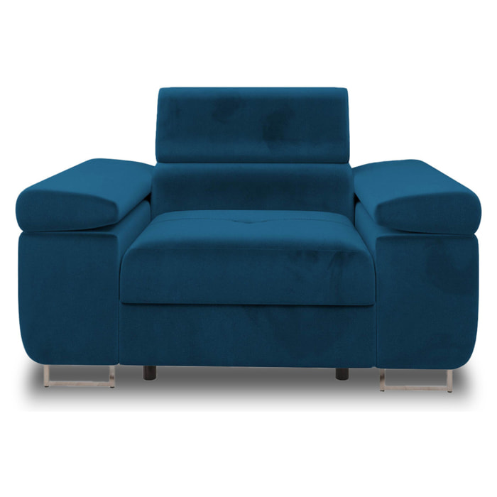 Pablo - fauteuil avec têtière ajustable - en velours - Bleu