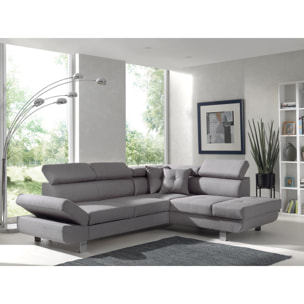 Lisbona - Canapé d'angle droit convertible - 5 places - avec têtières - Gris clair