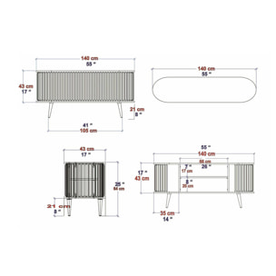 Mobile porta TV Desteve, Credenza da soggiorno, Armadio basso per TV, Base parete attrezzata, 140x43h64 cm, Nero e Antracite