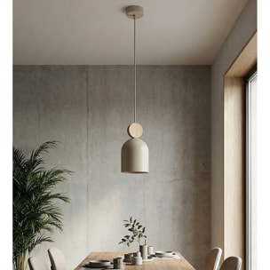 Lampada a sospensione MESI in acciaio e legno beige