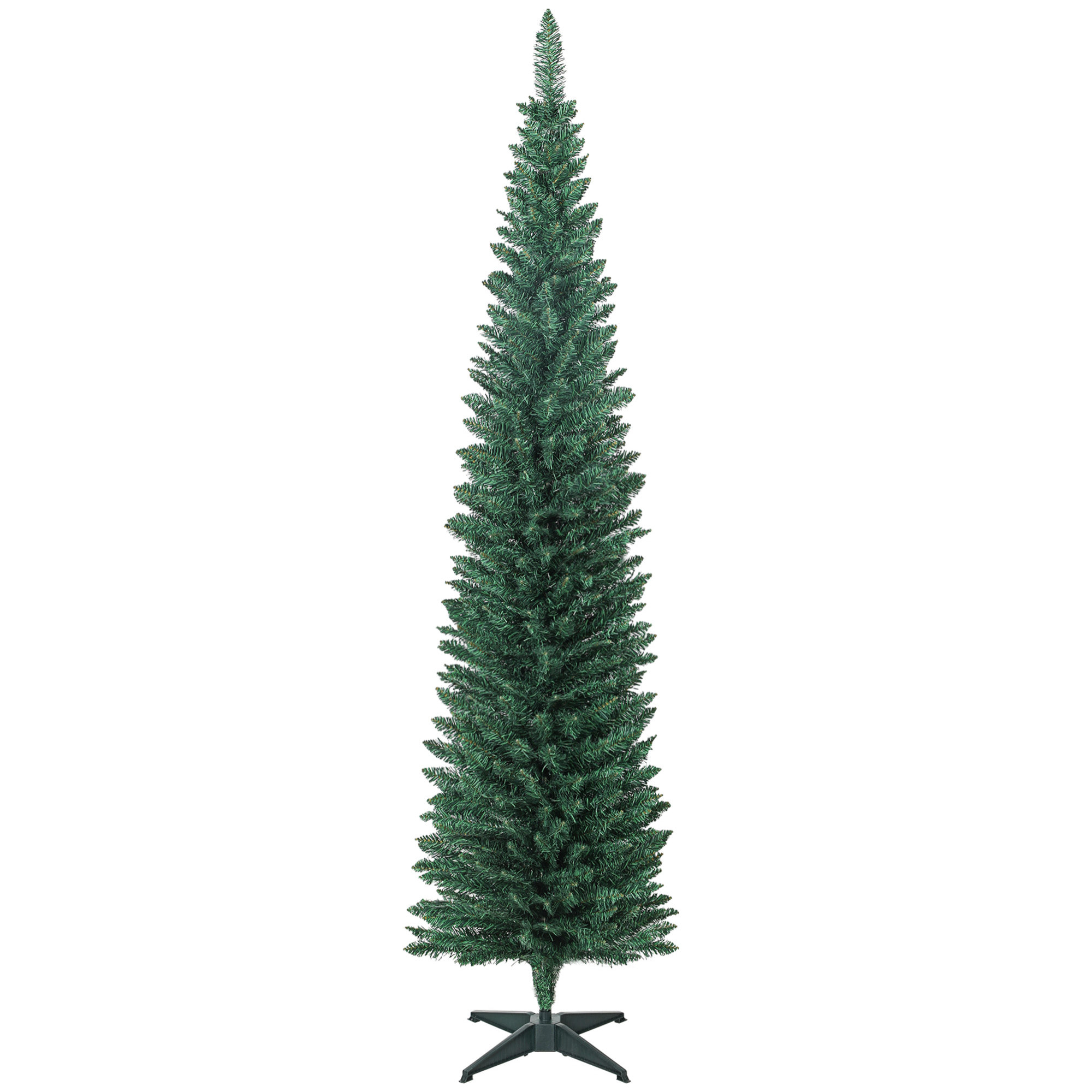 Árbol de Navidad Estrecho 210 cm, Árbol de Navidad Artificial con 401 Ramas, Soporte Metálico, Fácil de Montar, Decoración para Interior, Hogar, Oficina, Verde