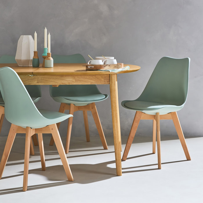 Lot de 4 chaises scandinaves. pieds bois de hêtre. chaises 1 place. vert céladon