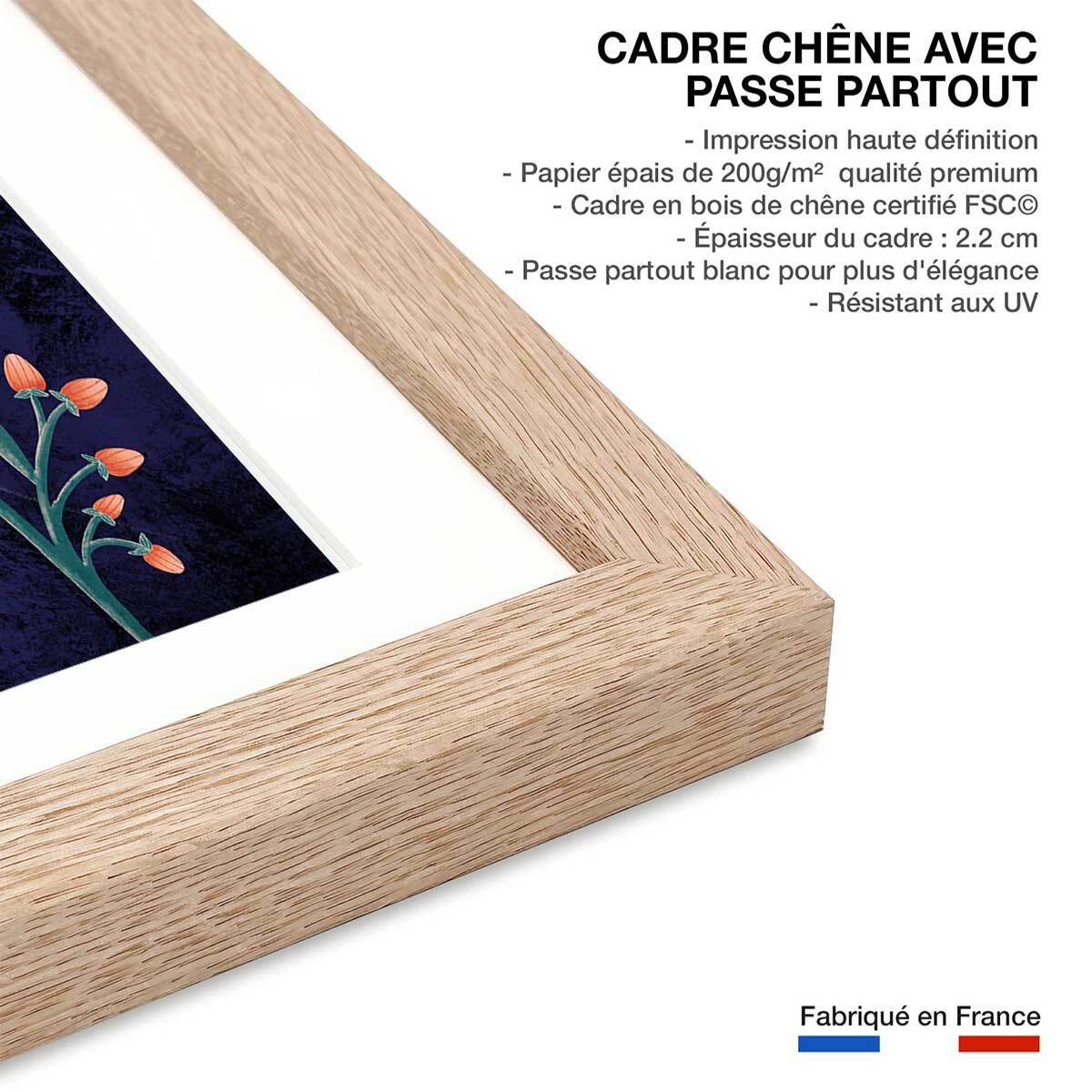 Affiche princesse aux fleurs Affiche + cadre en bois - Chêne