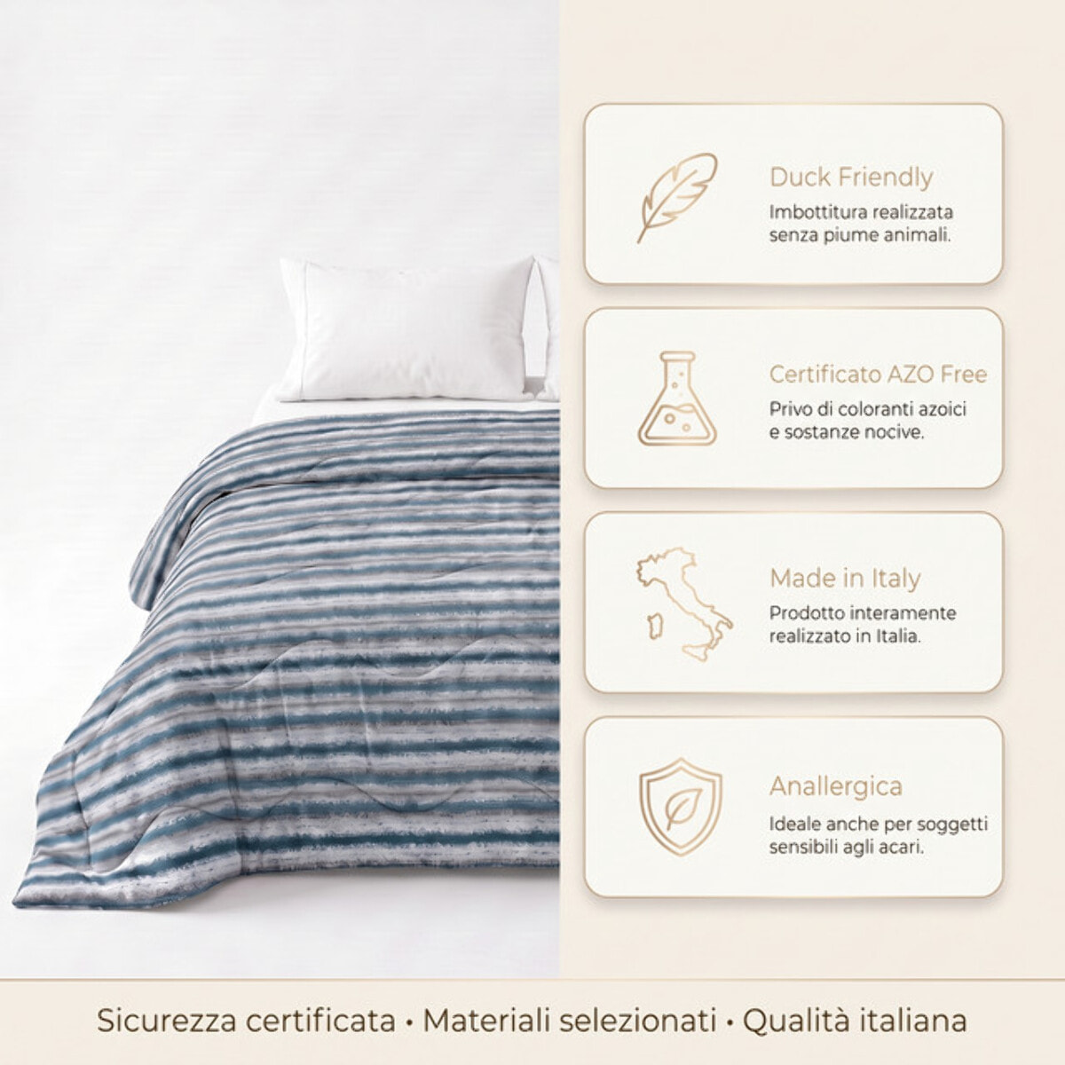 Piumino matrimoniale invernale anallergico 300 g/m², imbottitura ecologica soffice e calda, trapunta letto morbida e leggera, antiacaro e traspirante, lavabile in lavatrice, Made in Italy, comfort termico per notti fredde, dimensioni 260x260 cm